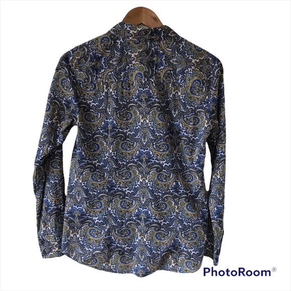 HP🎉J CREW Factory The Perfect Shirt in Blue, Green, Gold & White Paisley Print - Picture 6 of 10